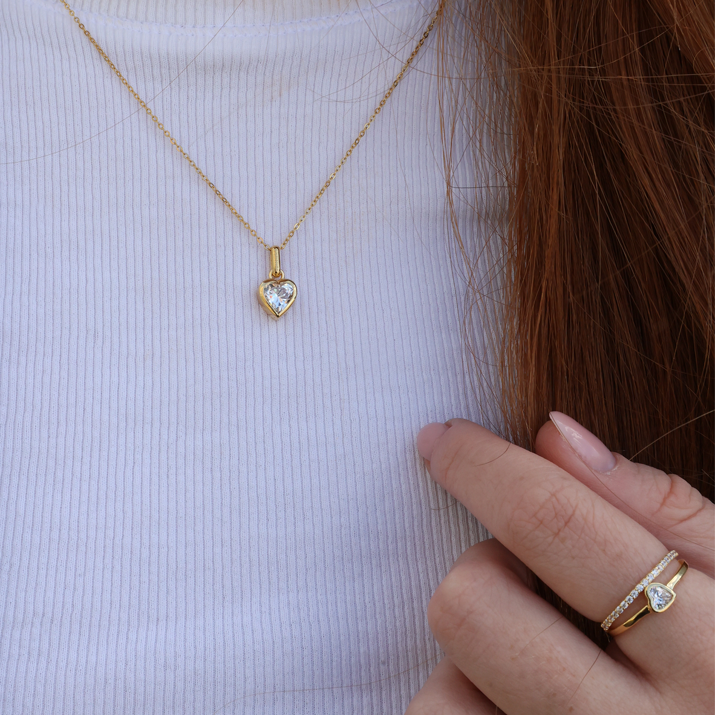 Sparkling Love Earring Pendant - Polished Gold Plated Sterling Silver with 1 Cubic Zirkonia