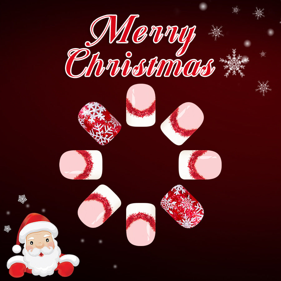 Short Glossy Square Nail New Christmas Manicure White French Style