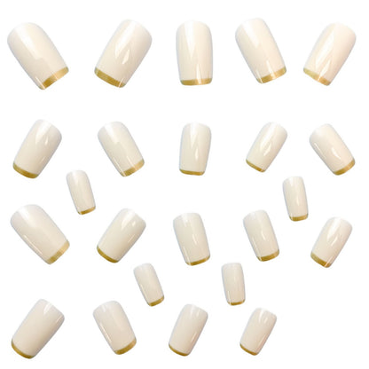 Mid-length European Square Nail Art Patch White French Golden Edge