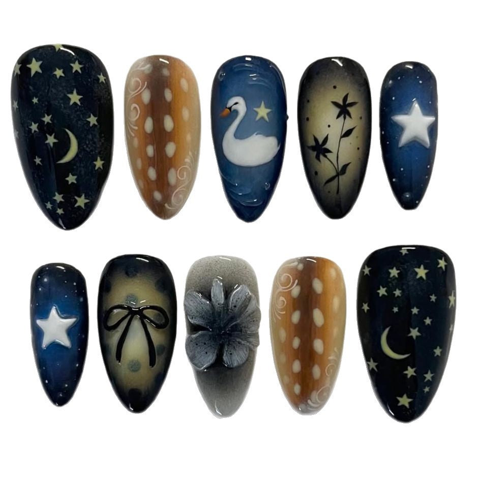 Women's Star Moon Swan Bow Flower Nail Tip