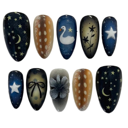 Women's Star Moon Swan Bow Flower Nail Tip