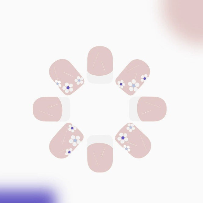 24 Pieces Wearable Nail Patch Nail Polish White French Flowers