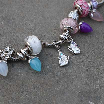 Butterfly Friend - Dangle Charm 4 mm with Bracelet - Polished Gold-Plated Sterling Silver with 3 Cubic Zirconia