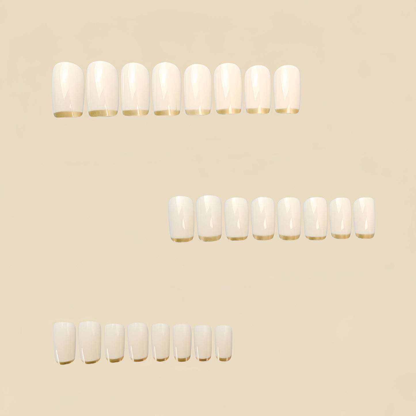 Mid-length European Square Nail Art Patch White French Golden Edge