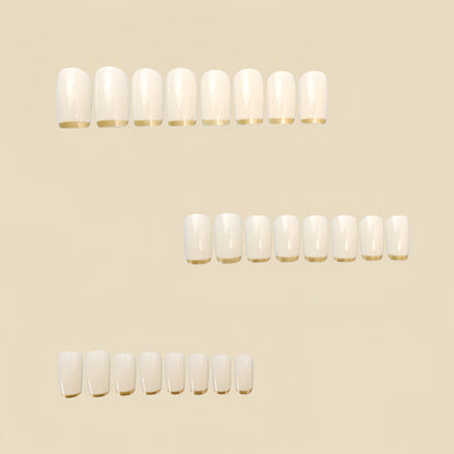 Mid-length European Square Nail Art Patch White French Golden Edge