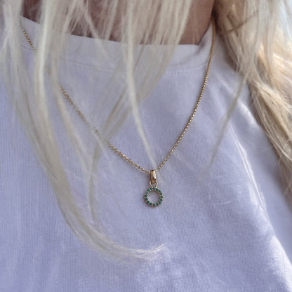 Green CZ circle Earring Pendant - Gold Plated Sterling Silver with 16 Greenne Cubic Zirkonia