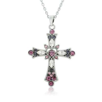 Cross Christianity - Crystal Diamond Color Cross Pendant Girls Clavicle Necklace Jewelry