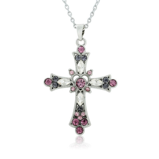 Cross Christianity - Crystal Diamond Color Cross Pendant Girls Clavicle Necklace Jewelry