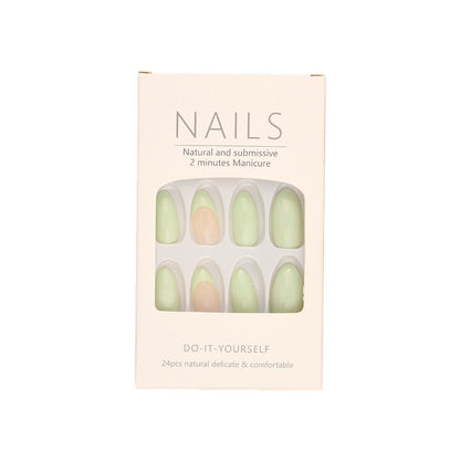 Wear Armor Short Green Simple 24 Pieces Fake Nails