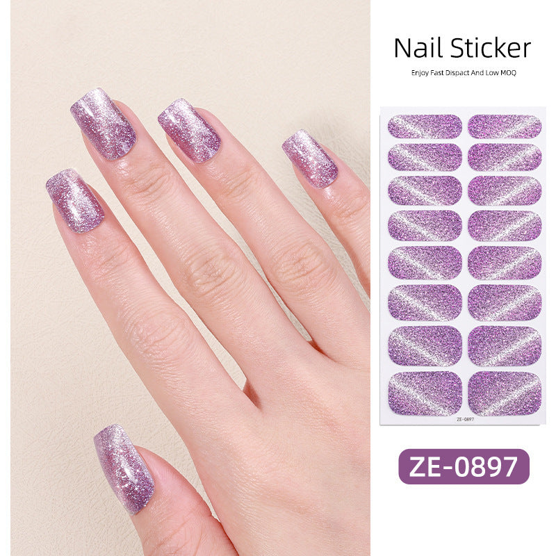 New Onion Powder Cat Eye Nail Applique 16 Finger Nail Sticker