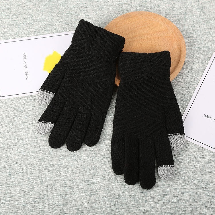 Women Gloves Winter Woolen Knitted Gloves Touch Screen Mittens Keep Warm Female Winter Full Finger Stripe Gloves Fashion Autumn