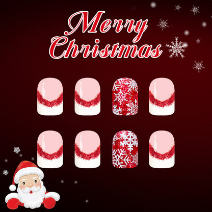 Short Glossy Square Nail New Christmas Manicure White French Style