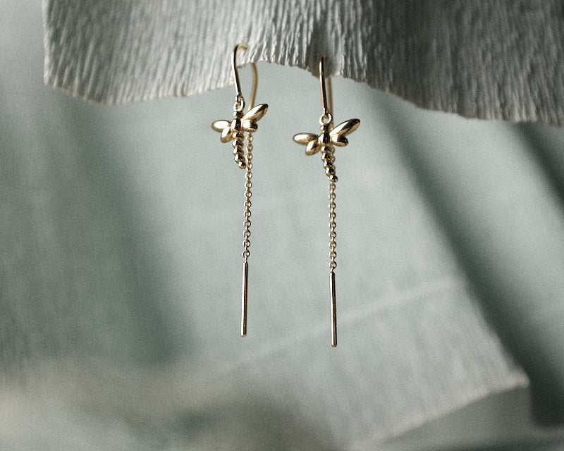 Dragonfly Dangle Earring - Gold Plated Sterling Silver