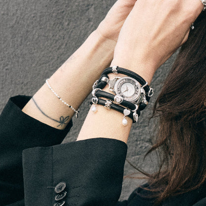 Unlock my Heart Hænger Charm 6 mm Til Armbånd - Blankpoleret Sterling Sølv m. 24 Hvide Cubic Zirkonia