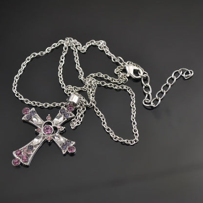 Cross Christianity - Crystal Diamond Color Cross Pendant Girls Clavicle Necklace Jewelry