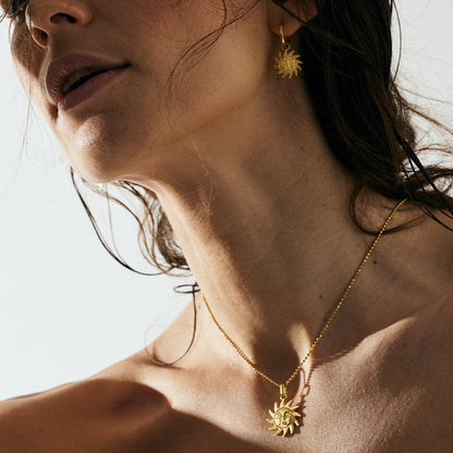 Glowing Sun Earring Pendant - Matte Gold Plated Sterling Silver