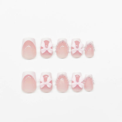 Fashion Short White French Cute Bow Manicure