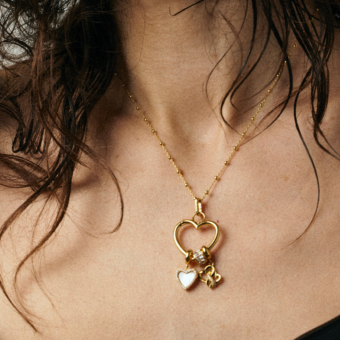 Mother Child True Love - Dangle Charm 4 mm with Bracelet - Polished Gold-Plated Sterling Silver with 6 Cubic Zirconia