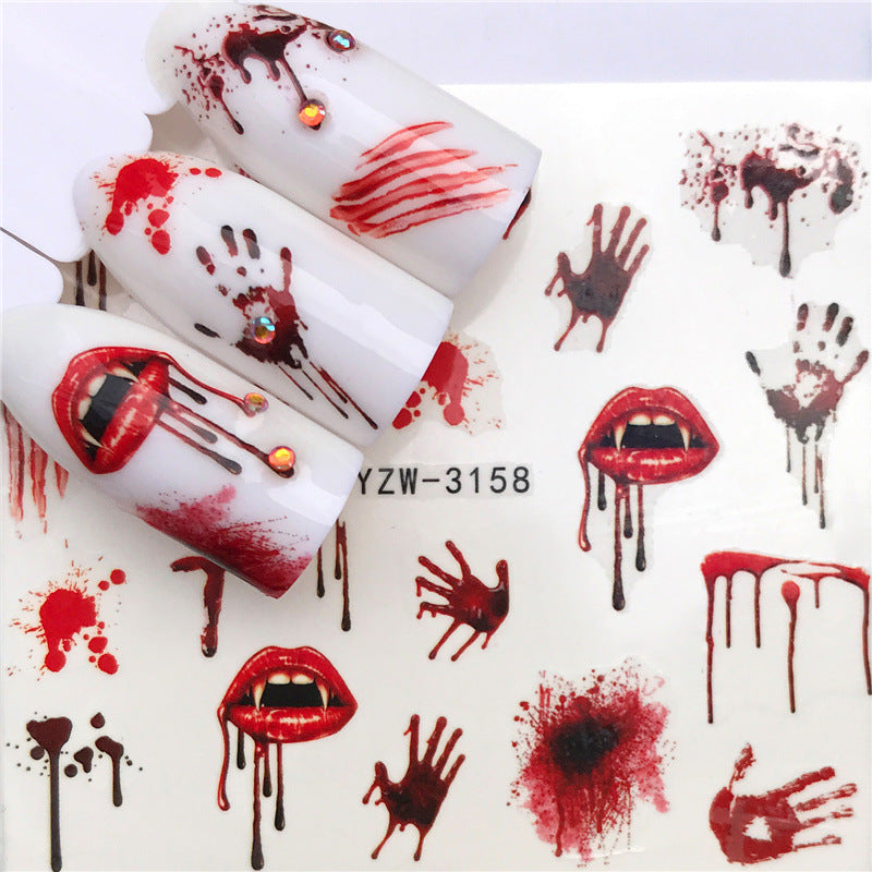 Horror Halloween Nagelsticker Ahornblatt Seepferdchen Nagel-Wassersticker