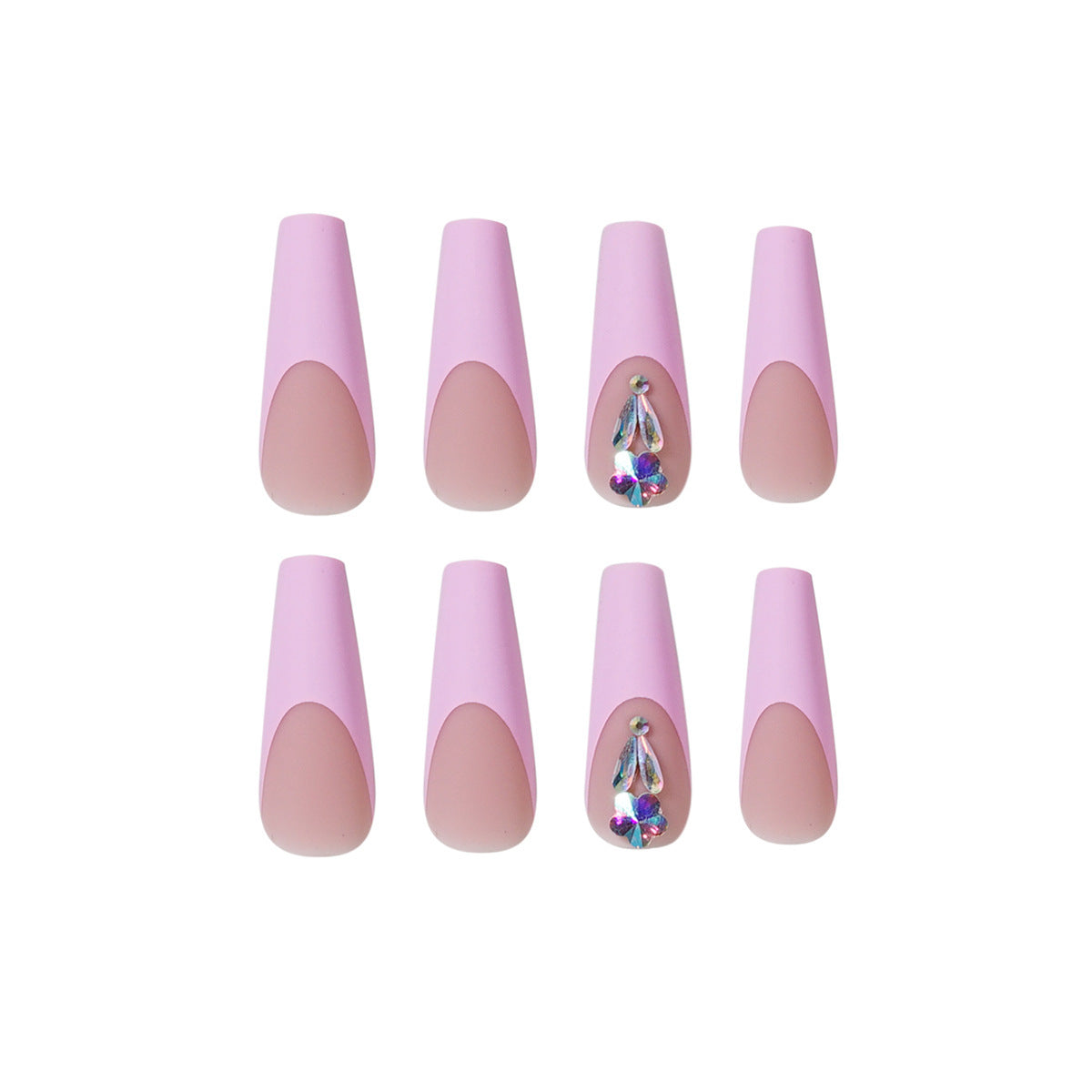 Peach Pink French Plum Blossom Diamond Drop Long Ballet Wear Manicure