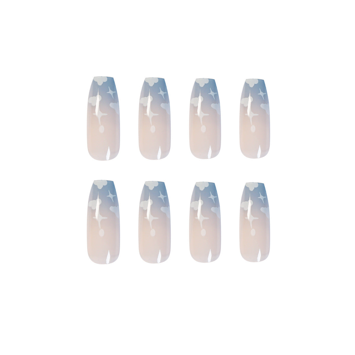 Gray Blue Cotton Cloud Wearing Nail Finished Soft Nail Fake Nail  Patch  Removable