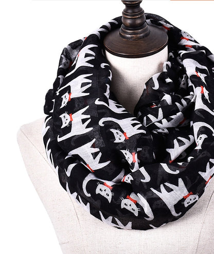 Cartoon cat print scarf cat Bali yarn scarf silk scarf art pattern to protect the heating square scarf