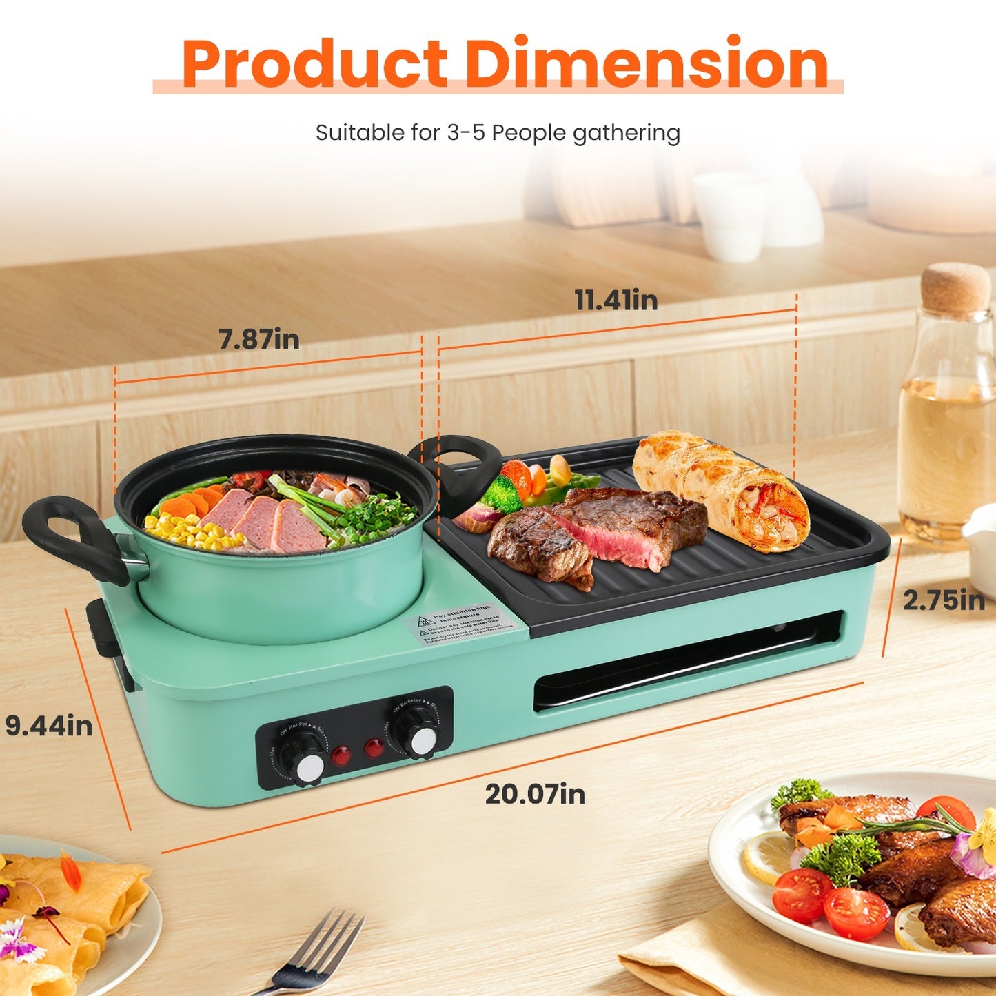 1Pc 3 In 1 Electric Hot Pot With Grill 1600W Smokeless Non-Stick Korean BBQ Grill Shabu Shabu Hot Pot Combo With Independent Temperature Control For 3-5 People Fedex Shipping