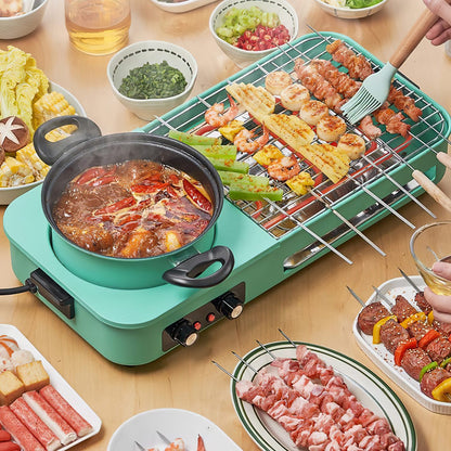 1Pc 3 In 1 Electric Hot Pot With Grill 1600W Smokeless Non-Stick Korean BBQ Grill Shabu Shabu Hot Pot Combo With Independent Temperature Control For 3-5 People Fedex Shipping
