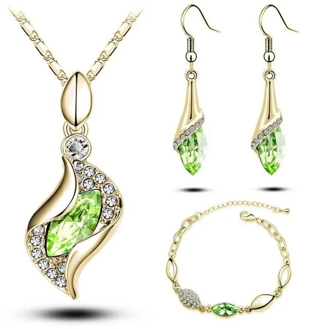 A Gold Filled Colorful Austrian Crystal Drop Jewelry Sets