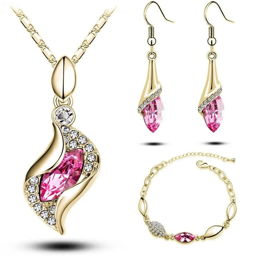 A Gold Filled Colorful Austrian Crystal Drop Jewelry Sets