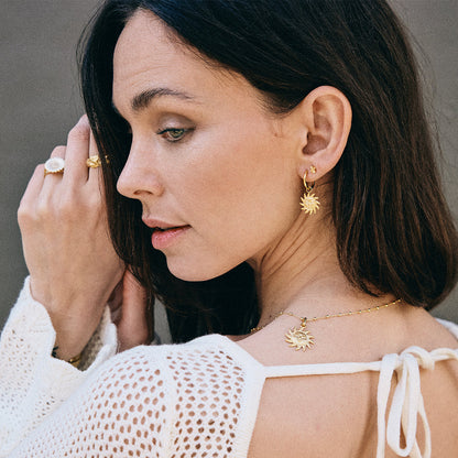 Glowing Sun Hoops - Polished/Matte Gold Plated Sterling Silver