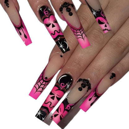 Z-123 Rose Pumpkin Long T Fake Nail Tip Halloween Cool