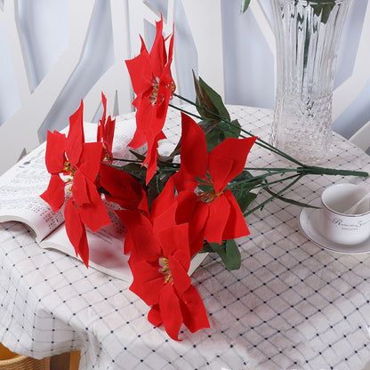 Simulation Poinsettia 7-Heads Decorative Christmas Flowers