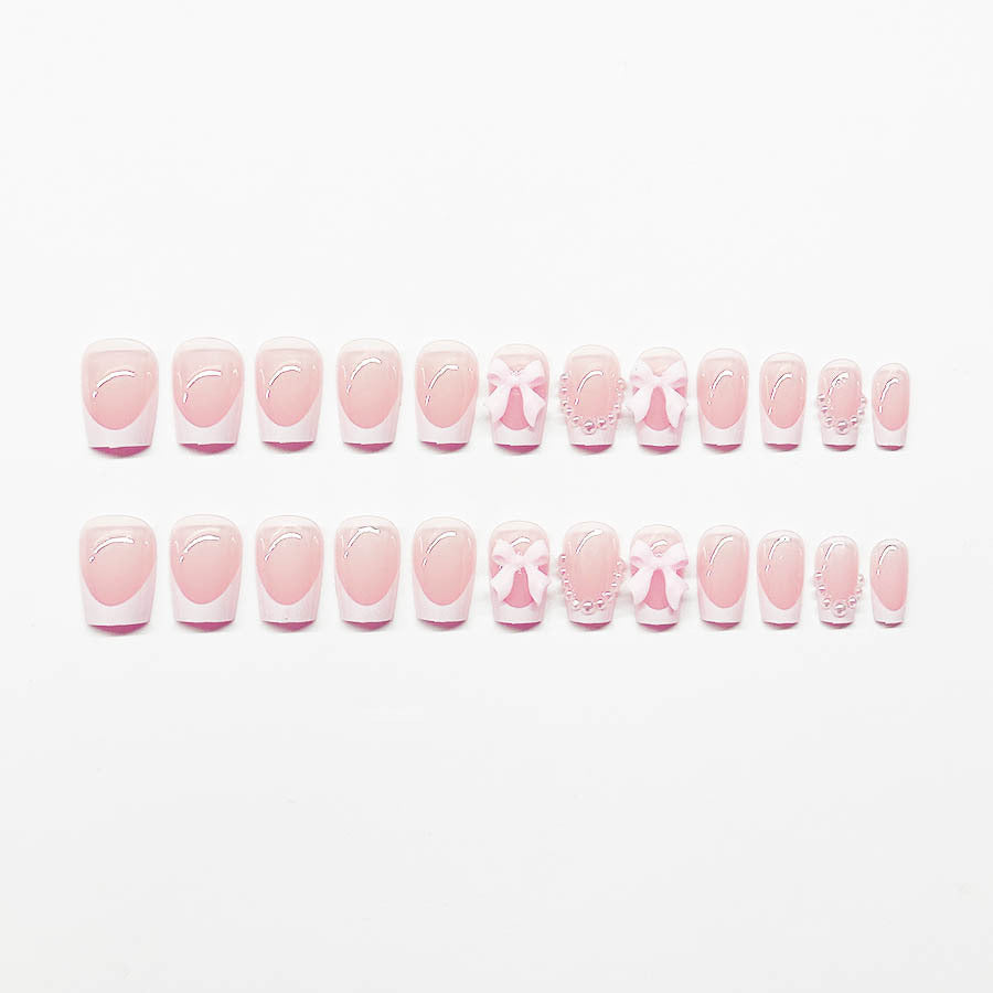 Fashion Short White French Cute Bow Manicure