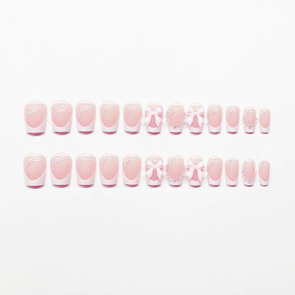 Fashion Short White French Cute Bow Manicure