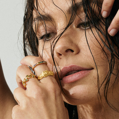 Rainbow Ring - Polished Gold Plated Sterling Silver with 11 Multi color Cubic Zirkonia