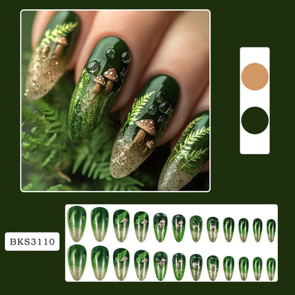 Green Deep Forest Mushroom European And American Wear Armor Nail Sticker Removable
