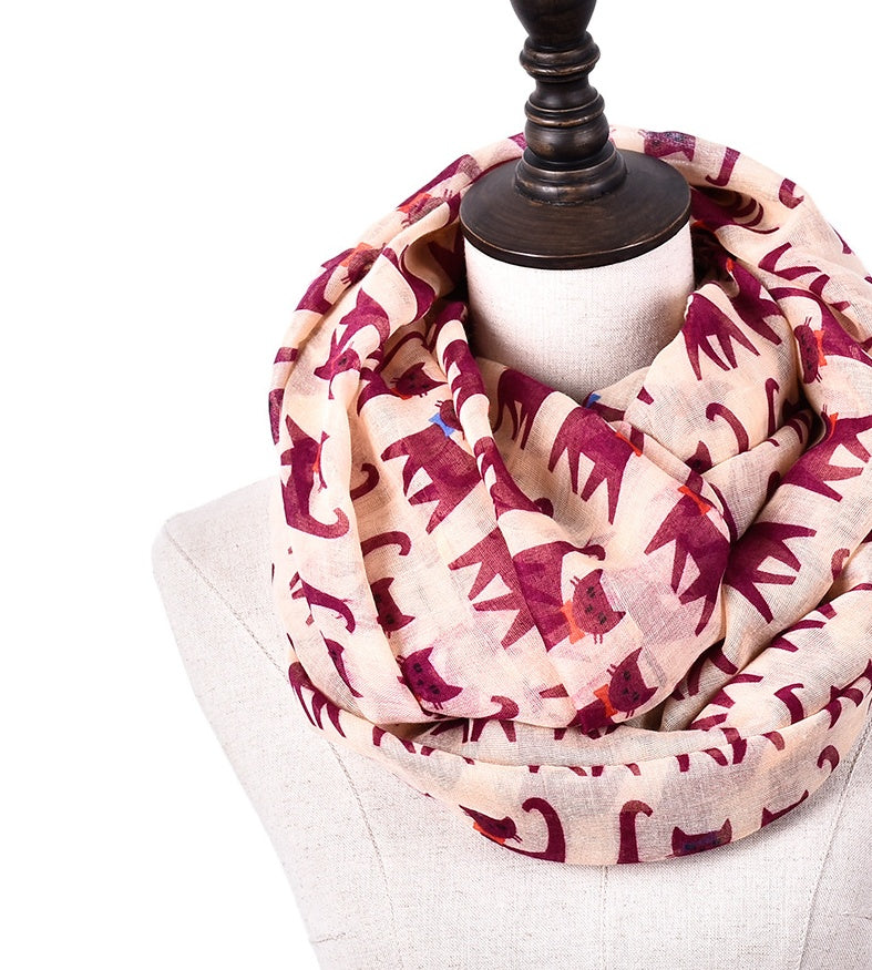Cartoon cat print scarf cat Bali yarn scarf silk scarf art pattern to protect the heating square scarf