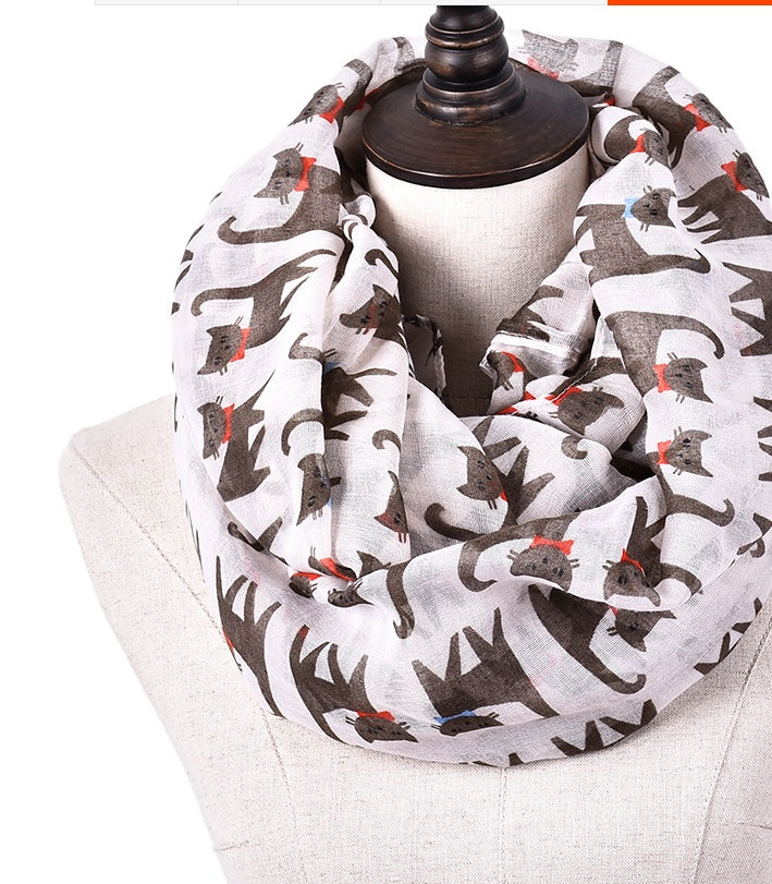 Cartoon cat print scarf cat Bali yarn scarf silk scarf art pattern to protect the heating square scarf