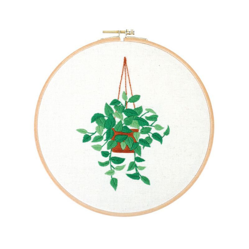 Cross stitch of green plants