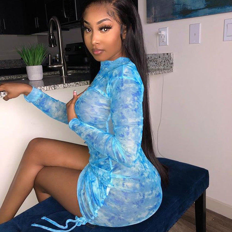 Net yarn print dress