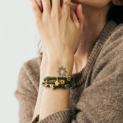 Lucky - Dangle Charm 4 mm with Bracelet - Polished/Matte Gold-Plated Sterling Silver