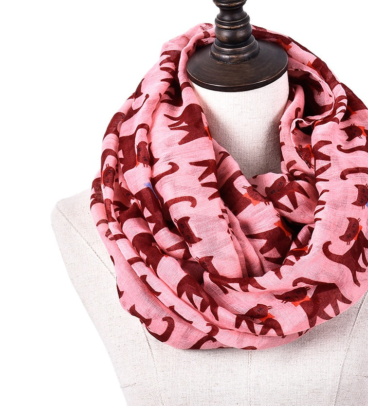 Cartoon cat print scarf cat Bali yarn scarf silk scarf art pattern to protect the heating square scarf