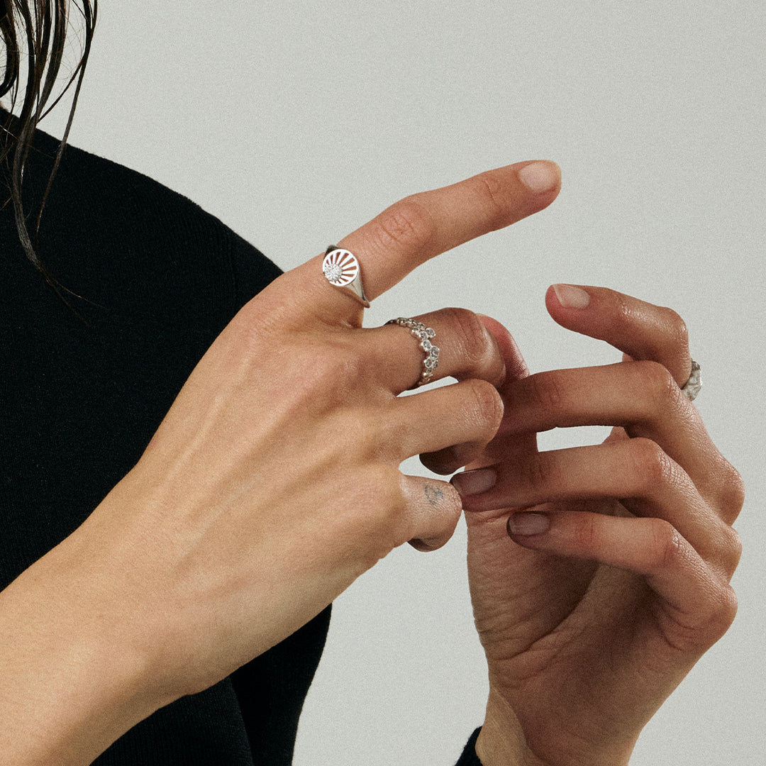 Bubbles Ring - Polished Sterling Silver with 15 white Cubic Zirkonia