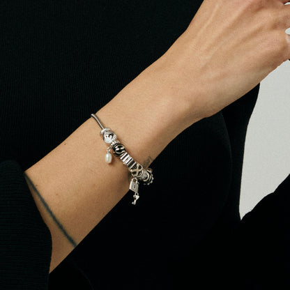 Unlock my Heart - Dangle Charm 4 mm with Bracelet - Polished Sterling Silver with 24 Cubic Zirconia