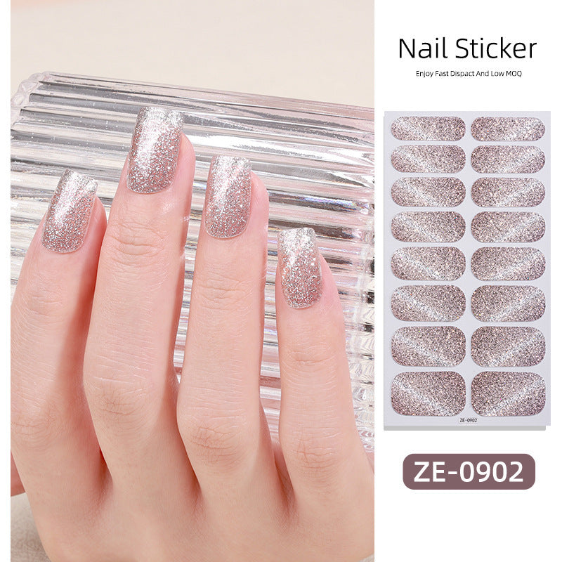 New Onion Powder Cat Eye Nail Applique 16 Finger Nail Sticker