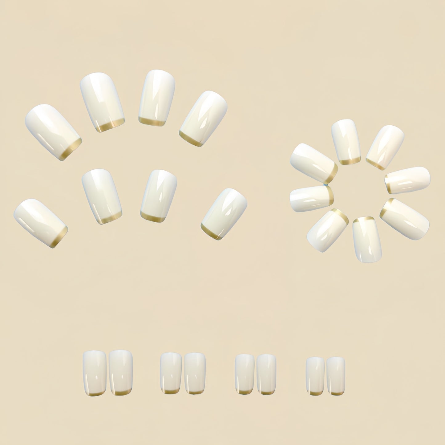 Mid-length European Square Nail Art Patch White French Golden Edge