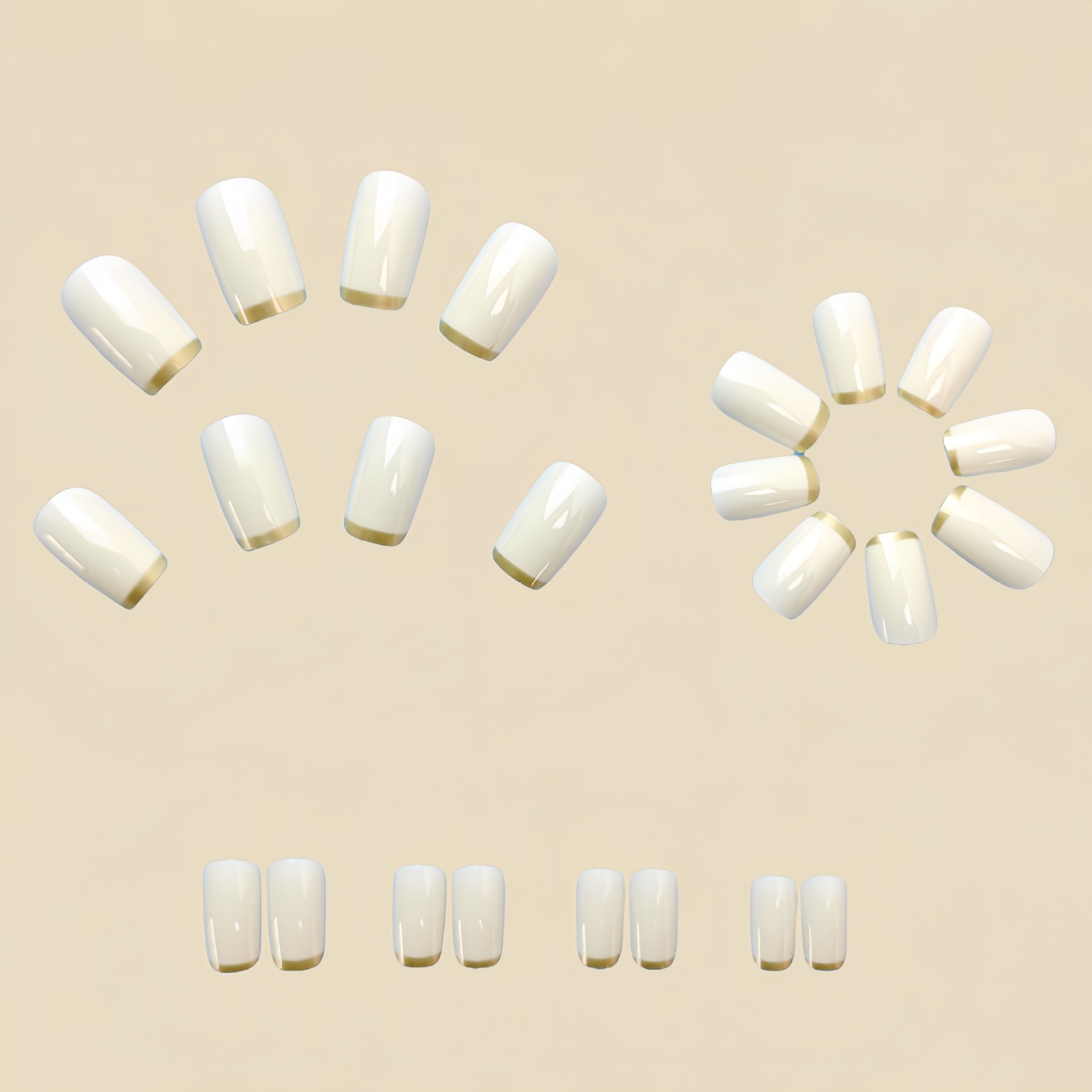 Mittellanges europäisches quadratisches Nagel-Patch, weiß, French mit goldenem Rand