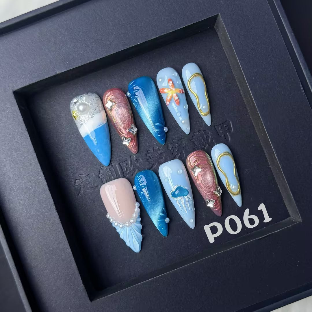 Carved Wear Armor Hand-painted Marine Three-dimensional Pattern Combination Nail Stickers