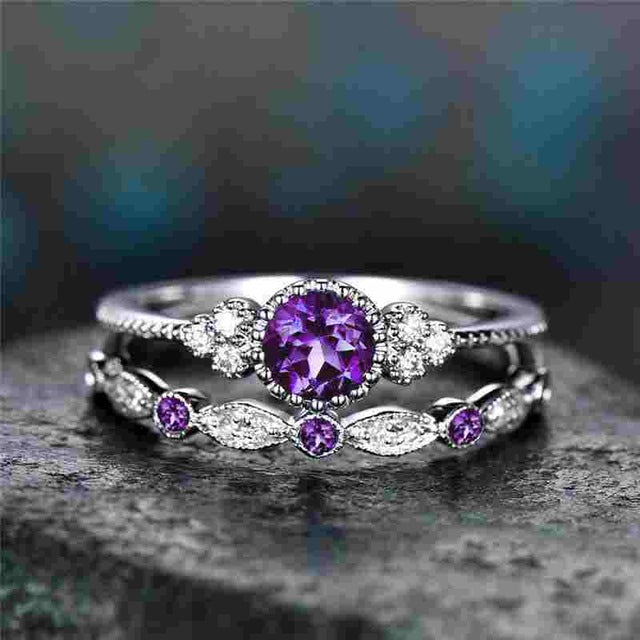 2Pcs/Set Luxury Green Blue Stone Crystal Rings For Women Sliver Color Wedding Engagement Rings Jewelry Dropship bagues pour